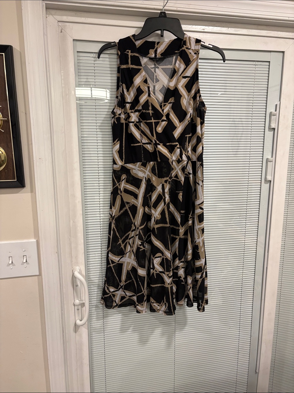 Apt. 9 Black Dress with Tan & White Abstract Print